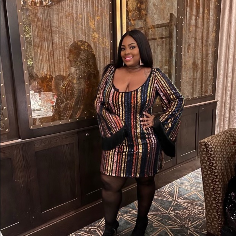 Multicolor Sequin Dress with flare sleeves